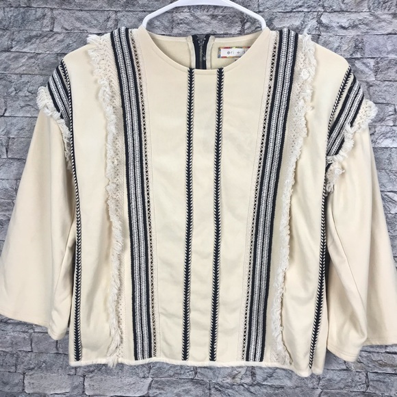 Anthropologie Eri + Ari Cream Lace tasseled 3/4 Sleeve Top Size XXSmall Petite - Picture 14 of 14